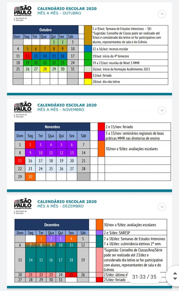 Calendário Escolar 2020 - SEDUC/SP: Orientações e Datas ...