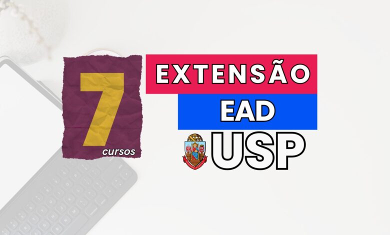 A Universidade de São Paulo - USP está com inscrições para 7 Cursos de Extensão TOTALMENTE EAD com 66 mil vagas gratuitas.