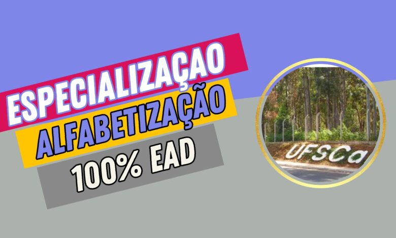 Universidade Federal de São Carlos - UFSCAR recebe inscrições para Especialização em Alfabetização 100% EAD com 300 vagas.