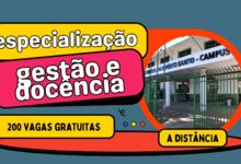 Instituto Federal do Espírito Santo - IFES abre inscrições do Edital do Curso de Especialização em Gestão e Docência em EAD com 200 vagas.