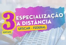 A Universidade Federal de São Carlos - UFSCAR abre 3 Editais para Cursos de Pós-Graduação 100% EAD Gratuitas na área de Educação e Gestão.