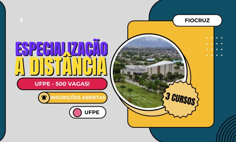 Inscrições abertas até 10 de agosto na UFPE para 3 Cursos de Especialização EAD. Garanta sua vaga e avance na sua formação profissional agora!