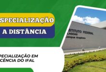 Inscrições abertas para a Especialização em Docência do IFAL. Curso a distância com 360 horas. São 200 vagas totalmente GRATUITAS!
