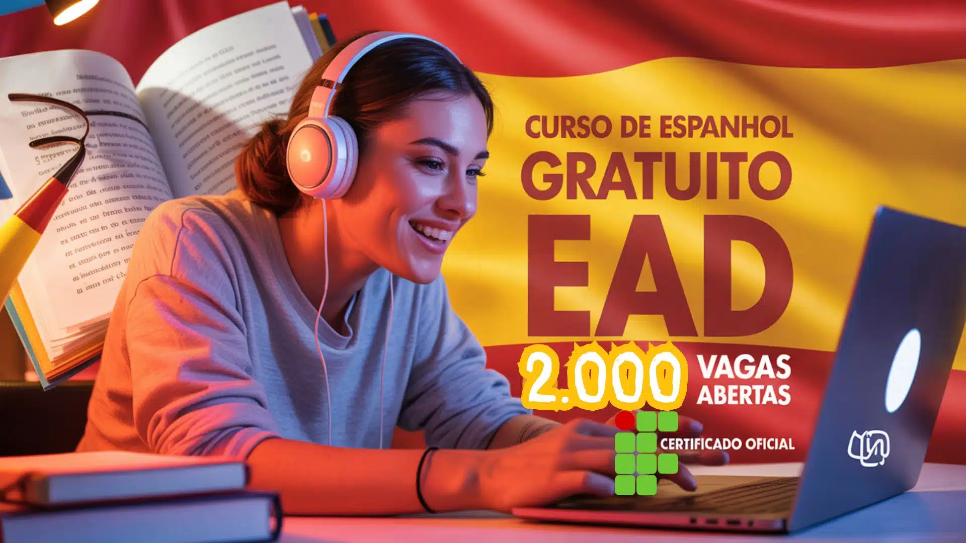 Aprenda Espanhol EAD com 2 Cursos EAD online com o IFSul e com certificado! São 2.000 vagas gratuitas, abertas até 22/06. Inscreva-se já!