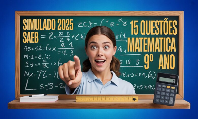 Prepare seus alunos para o SAEB! Treine com 15 questões de matemática do 9º ano com gabarito e domine os descritores mais cobrados na prova.