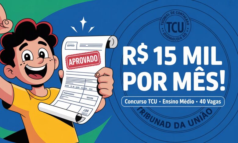 Concurso do TCU abre 40 vagas para nível médio com salário de R$ 15.128,26. Inscrições até 17/6 no site do Cebraspe!