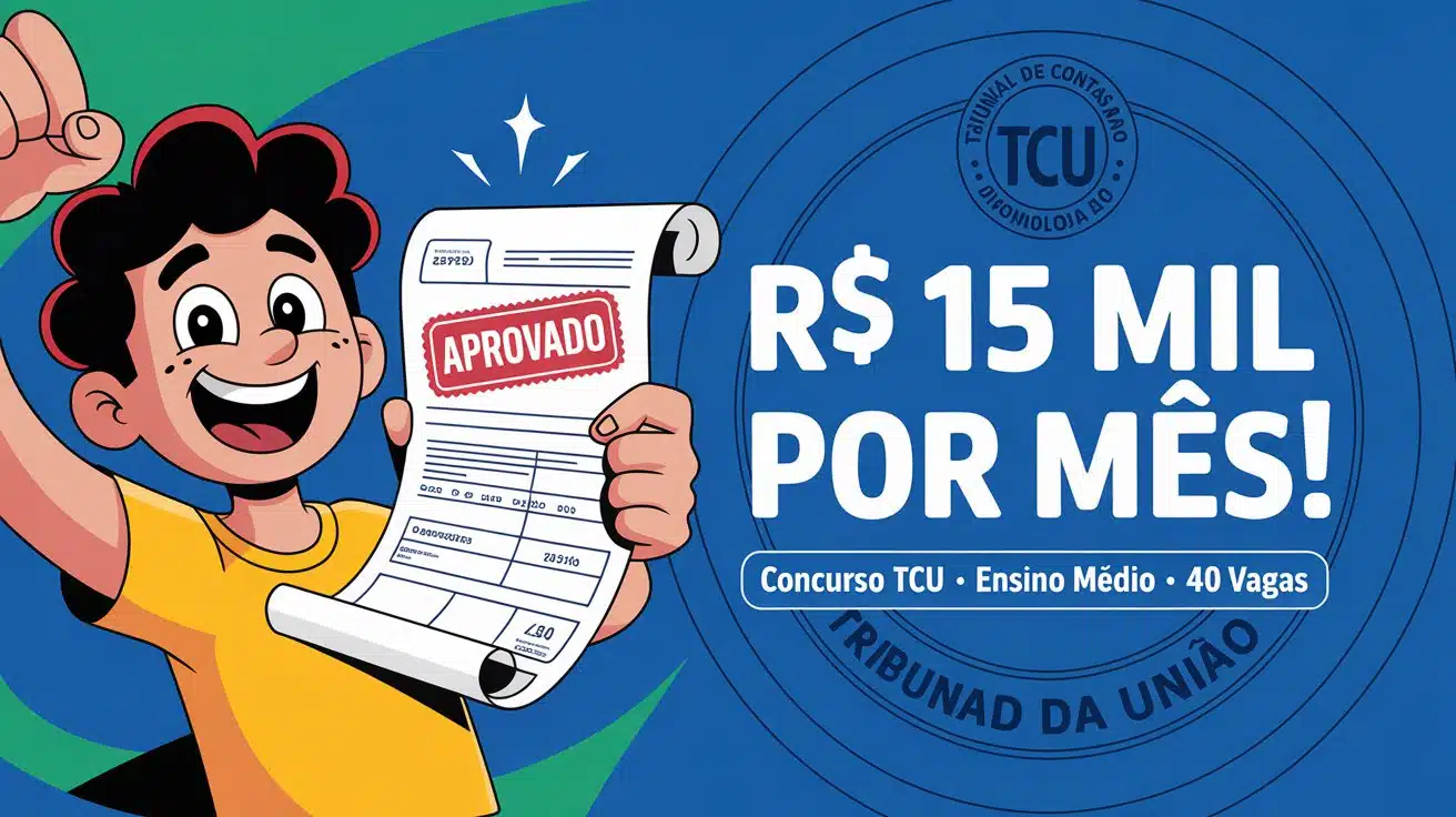 Concurso do TCU abre 40 vagas para nível médio com salário de R$ 15.128,26. Inscrições até 17/6 no site do Cebraspe!