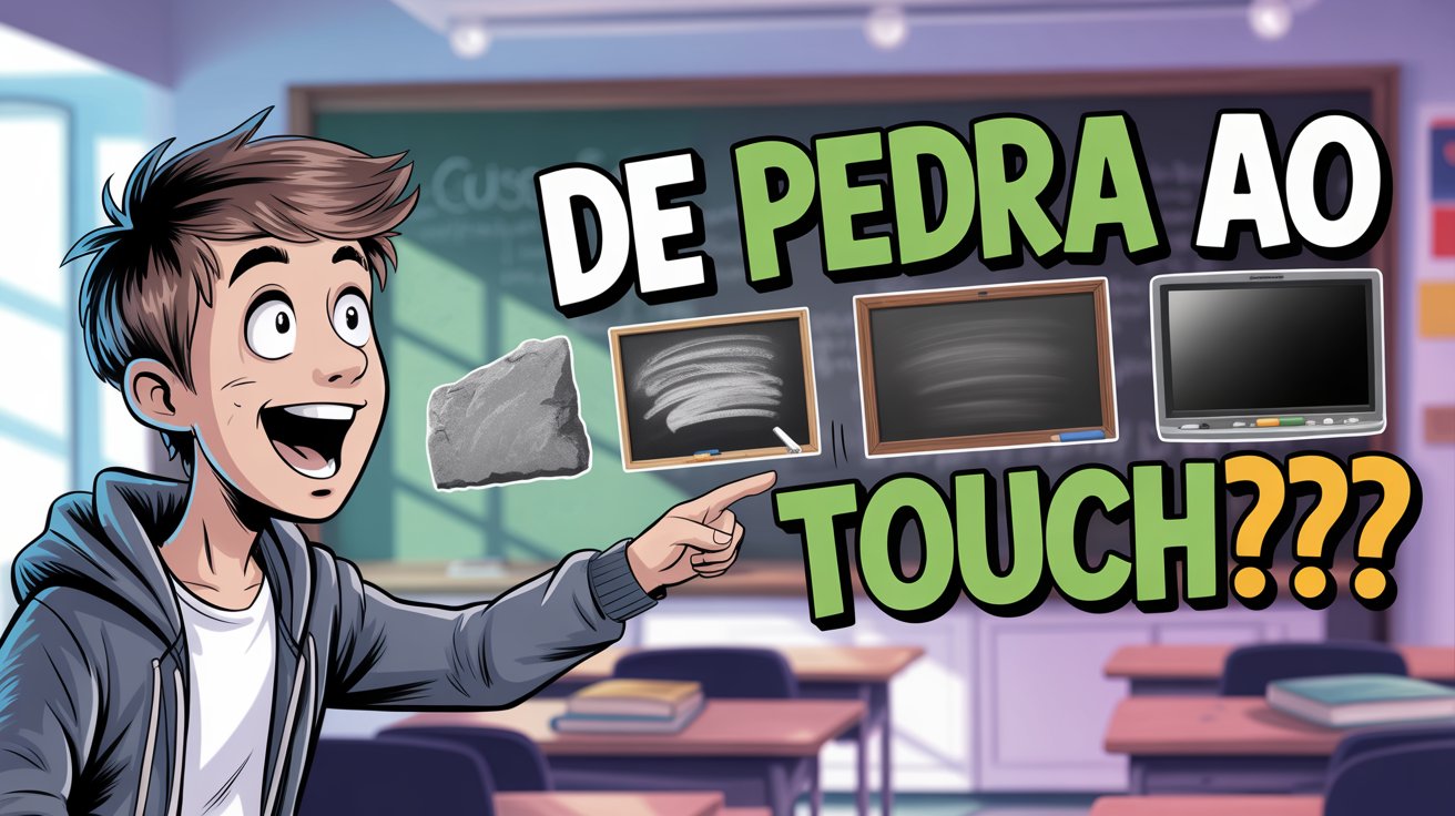 Do pó do giz à tela touch. Conheça a história e as curiosidades por trás da Lousa na Sala de aula e seu impacto revolucionário na educação.