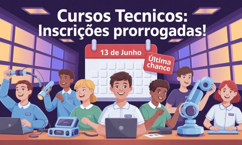 Inscrições para o Vestibulinho ETEC foram prorrogadas! São 90 mil vagas em cursos técnicos gratuitos. Cadastre-se até 13/06!