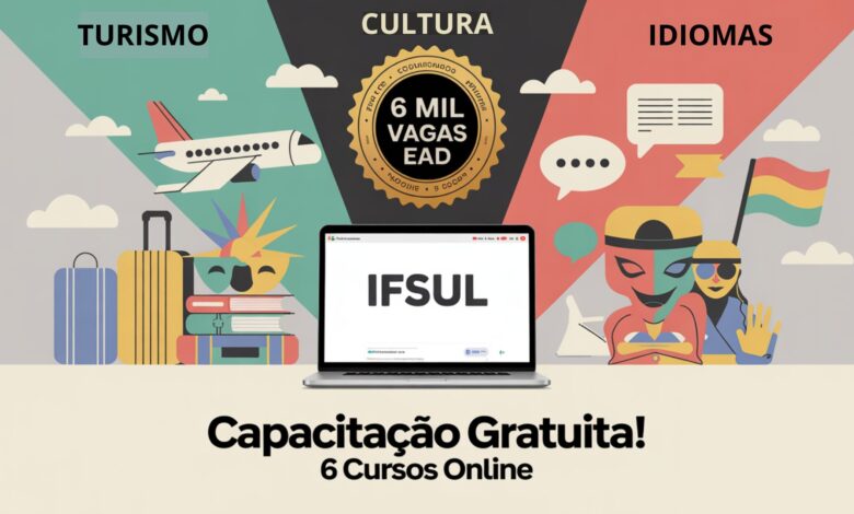 IFSul abre 6 mil vagas em cursos gratuitos EAD nas áreas de turismo, cultura e idiomas. Inscreva-se até 22 de junho de 2025!