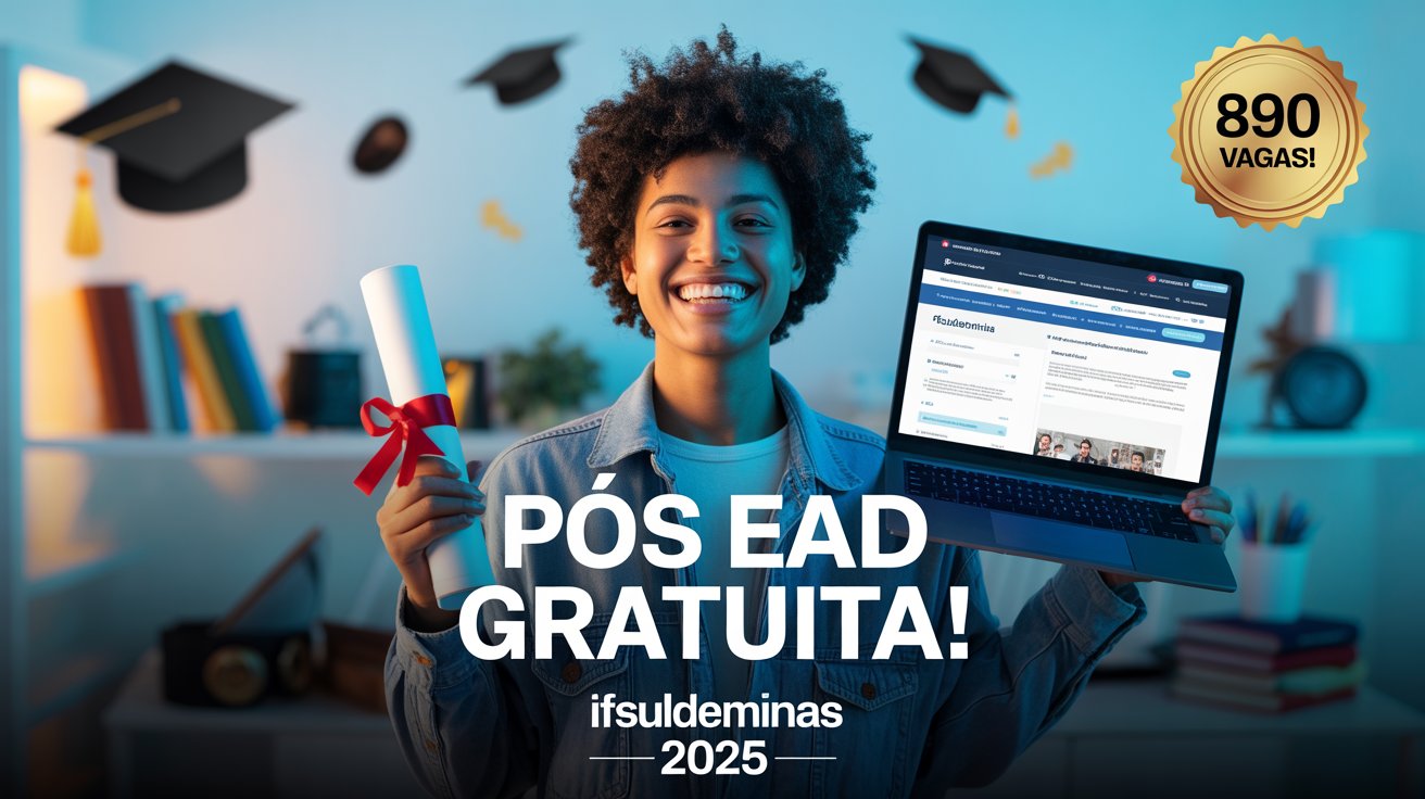 IFSULDEMINAS oferece 890 vagas em 5 Especializações EAD gratuitas! Inscrições abertas até 19 de junho no Instituto Federal! Confira