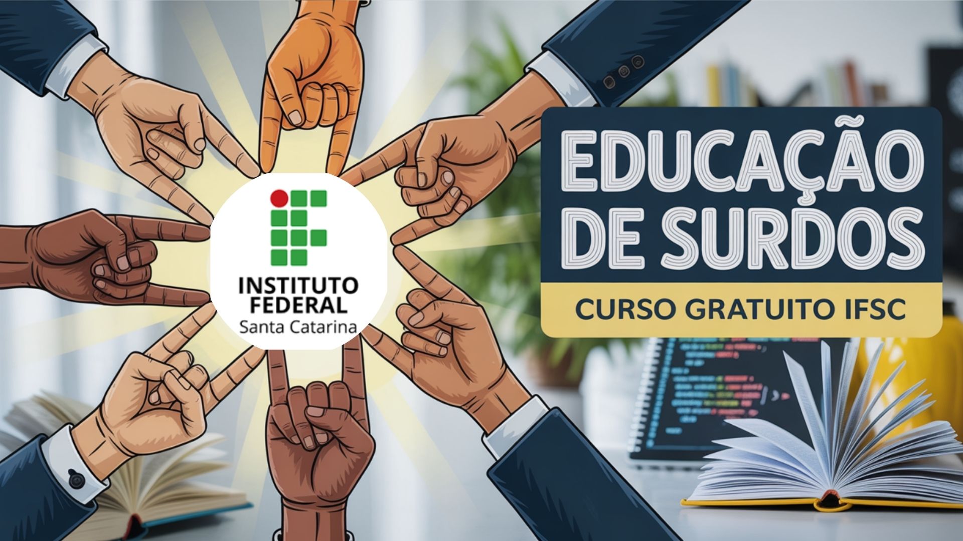 Inscrições abertas para o curso gratuito de Educação de Surdos do IFSC. Vagas limitadas para professores da rede pública. Garanta a sua!