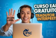 IFSC abre curso gratuito e EAD para tradutores de Libras no contexto audiovisual. 300 vagas. Inscreva-se de 16 a 30 de julho!