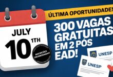 Inscrições prorrogadas! Unesp tem 300 vagas em Especializações EAD para professores. Corra, o prazo final é 10 de julho. Inscreva-se já!