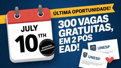 Inscrições prorrogadas! Unesp tem 300 vagas em Especializações EAD para professores. Corra, o prazo final é 10 de julho. Inscreva-se já!