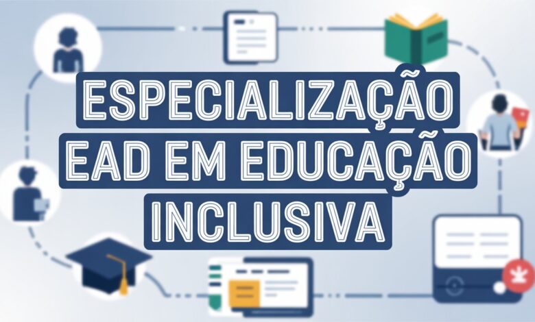 Fundo acadêmico com ícones de diversidade, acessibilidade, livros digitais e diplomas, destacando as palavras ‘UNEAL’, ‘150 VAGAS’, ‘PÓS-GRADUAÇÃO’, ‘EDUCAÇÃO INCLUSIVA’ e ‘EAD’ em letras maiúsculas contornadas, estilo profissional para thumbnail de YouTube, cores vibrantes e acadêmicas, sem logotipos.