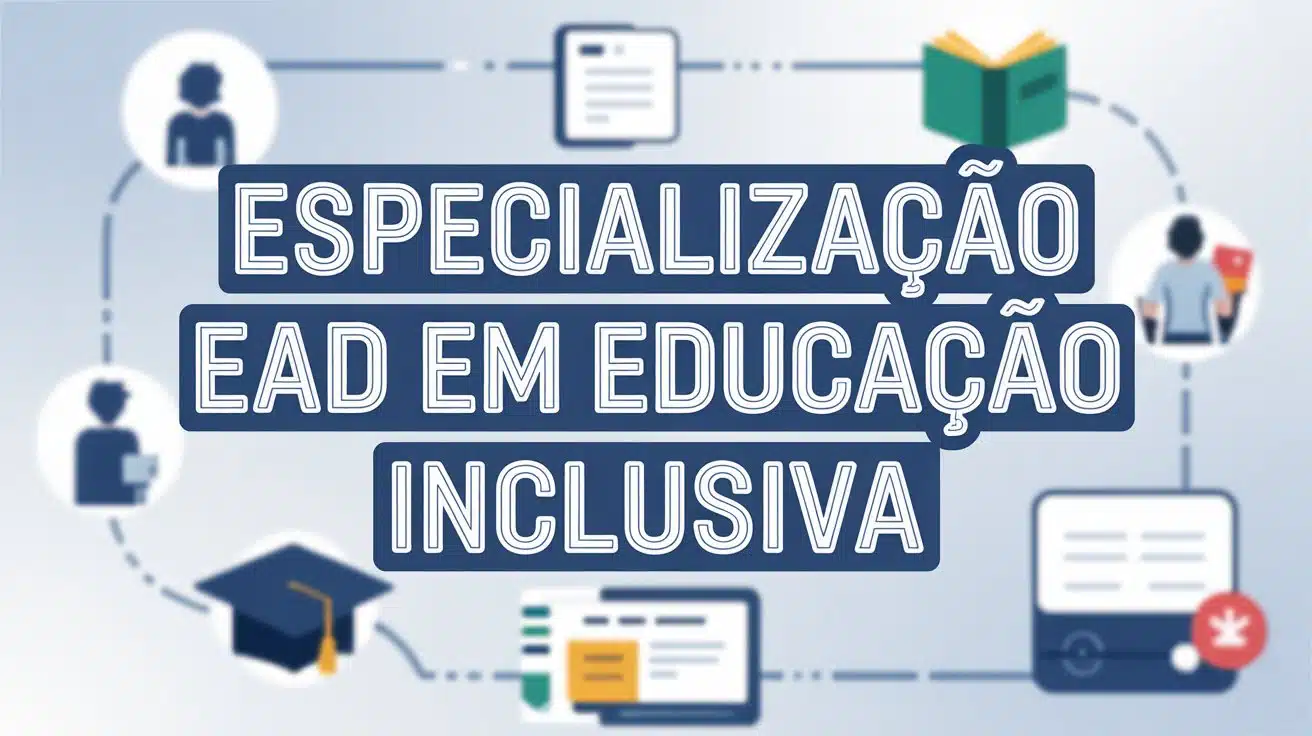 Fundo acadêmico com ícones de diversidade, acessibilidade, livros digitais e diplomas, destacando as palavras ‘UNEAL’, ‘150 VAGAS’, ‘PÓS-GRADUAÇÃO’, ‘EDUCAÇÃO INCLUSIVA’ e ‘EAD’ em letras maiúsculas contornadas, estilo profissional para thumbnail de YouTube, cores vibrantes e acadêmicas, sem logotipos.