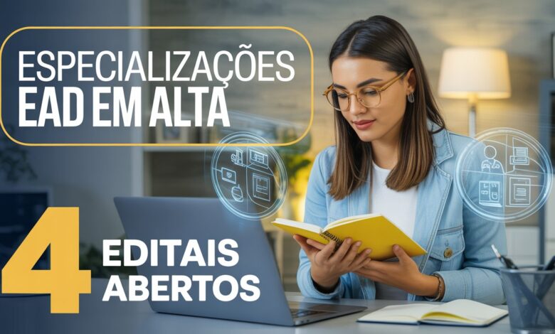 Sua chance de fazer uma especialização gratuita em 2025! Veja editais abertos no IFMG, UFSJ, UEFS e IFG para Especializações EAD!