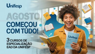 UNIFESP e UAB oferecem cursos de especialização EAD gratuitos. Inscrições até 27 de agosto. Conquiste seu certificado!