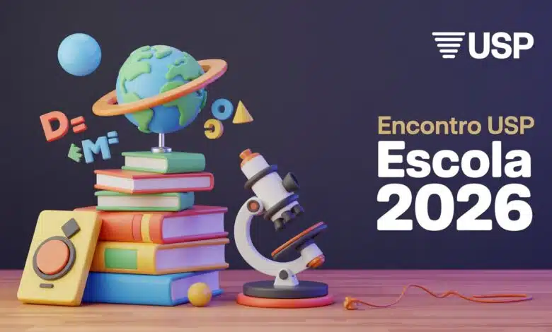 USP abre inscrições para o Encontro USP Escola 2026! Cursos presenciais e gratuitos para professores em janeiro. Inscreva-se até 03/12.