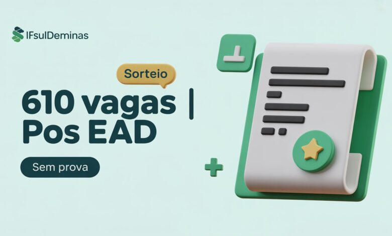 Edital 295/2025 IFSULDEMINAS: 610 vagas em pós EAD (Gestão, Enfermagem). Seleção por sorteio. Inscrições até 09/01/26.