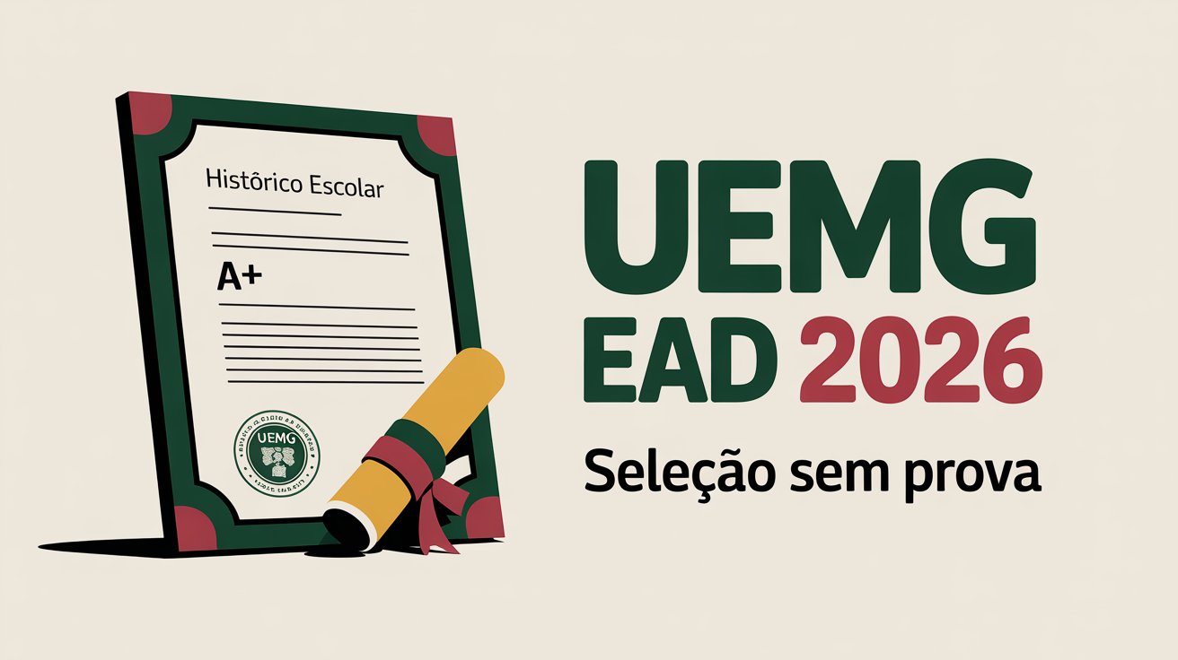 UEMG abre Vestibular EAD 2026! Cursos gratuitos de Biblioteconomia, Gestão Pública e Turismo. Sem prova! Inscrições até 1112.