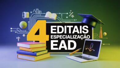 Quatro editais de especialização gratuita EAD abertos em março e abril de 2026. Confira cursos em Educação Inclusiva, Psicopedagogia, Matemática e mais.