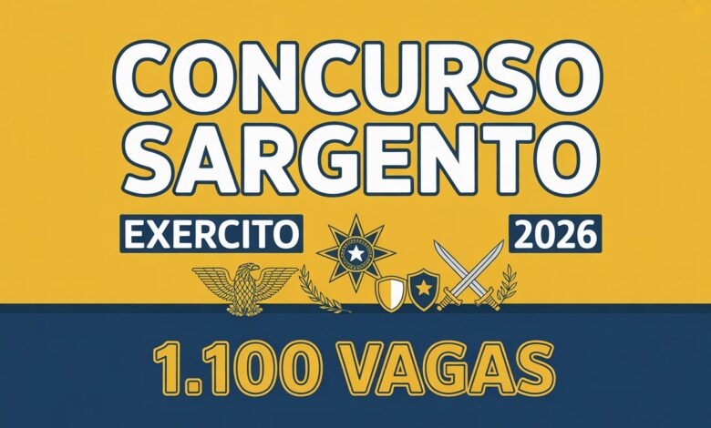 Exército Brasileiro abre 1.100 vagas para Sargento nas áreas Geral, Músico e Saúde. Inscrições até 4 de maio de 2026. Veja o edital.
