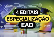 UFRRJ, UNEMAT, IFPB e IFRN abriram 1.370 vagas em especializações gratuitas EaD para professores. Inscrições abertas até maio de 2026.