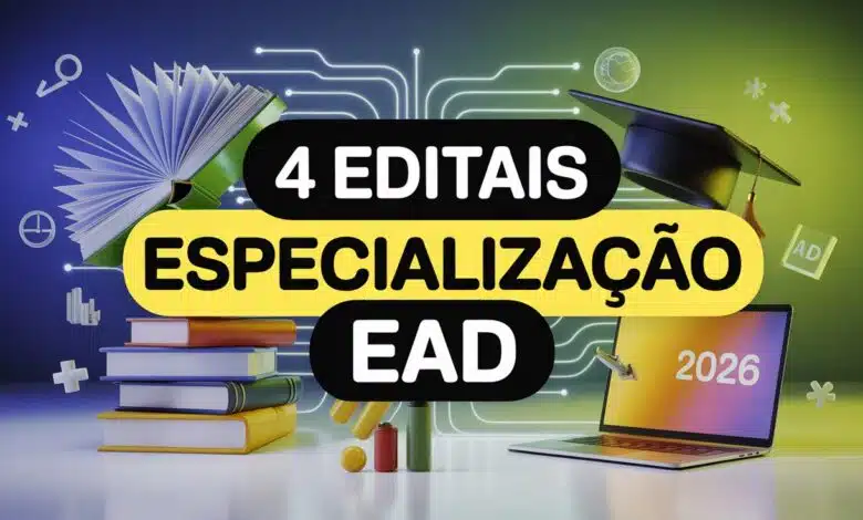 UFRRJ, UNEMAT, IFPB e IFRN abriram 1.370 vagas em especializações gratuitas EaD para professores. Inscrições abertas até maio de 2026.