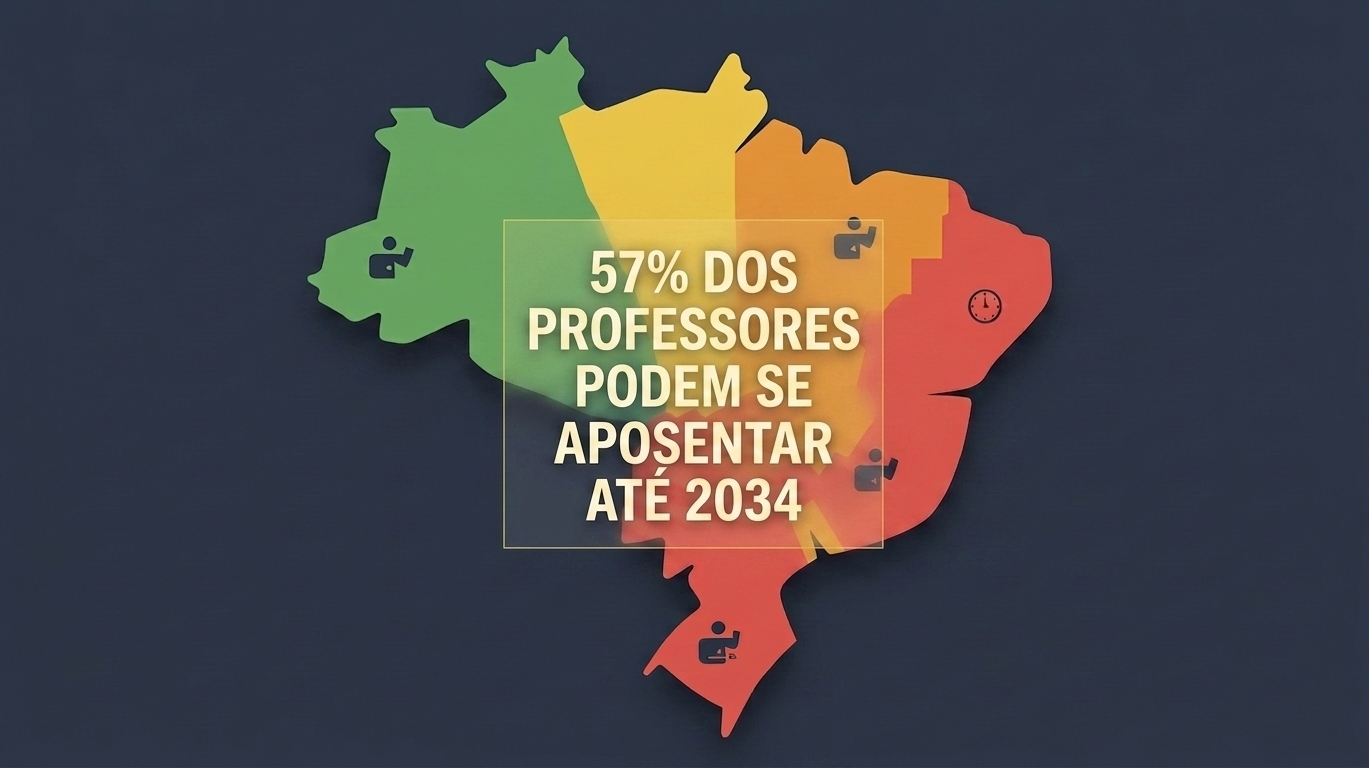 57,5% dos professores efetivos das redes estaduais brasileiras estarão aptos a se aposentar até 2034. Veja o mapa estado a estado!
