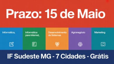 As inscrições para o IF Sudeste MG encerram amanhã, 15 de maio. São 1.320 vagas gratuitas em 5 cursos técnicos EaD em 7 cidades de MG.