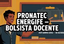 O IFSP abriu seleção de bolsistas docentes para o Pronatec EnergIFE no Campus Cotia. Bolsa de R$ 50h. Inscrições até 13052026.