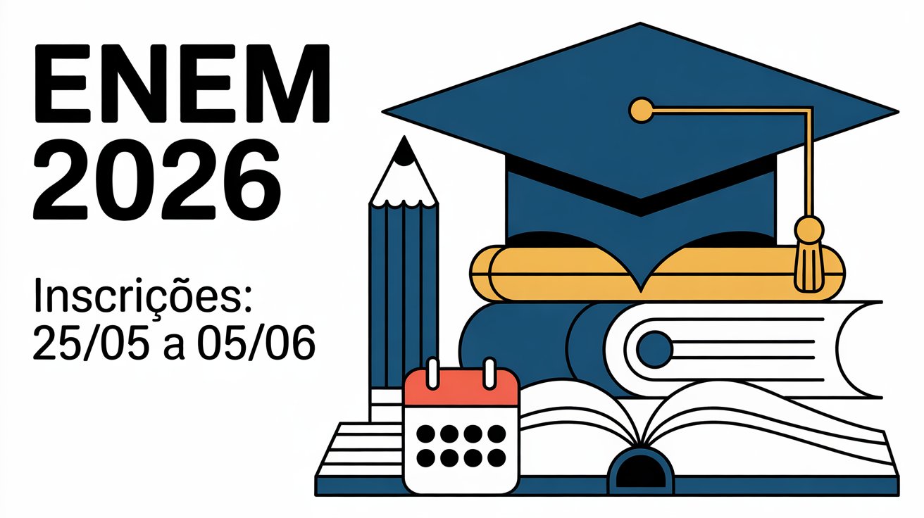 O edital do Enem 2026 foi publicado. Inscrições abertas de 2505 a 0506. Provas em 8 e 15 de novembro. Confira o cronograma completo.