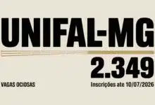 A UNIFAL-MG abriu 2.349 vagas ociosas para 20262 em cursos presenciais e EaD. Inscrições de 22 de junho a 10 de julho.