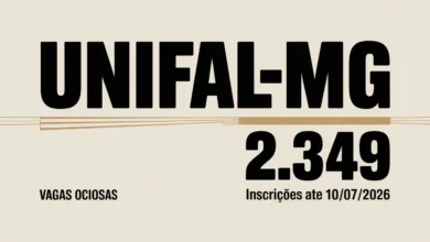 A UNIFAL-MG abriu 2.349 vagas ociosas para 20262 em cursos presenciais e EaD. Inscrições de 22 de junho a 10 de julho.