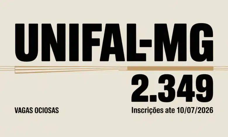 A UNIFAL-MG abriu 2.349 vagas ociosas para 20262 em cursos presenciais e EaD. Inscrições de 22 de junho a 10 de julho.