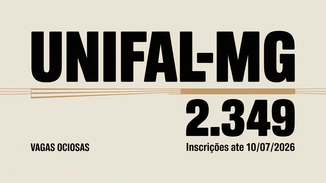 A UNIFAL-MG abriu 2.349 vagas ociosas para 20262 em cursos presenciais e EaD. Inscrições de 22 de junho a 10 de julho.
