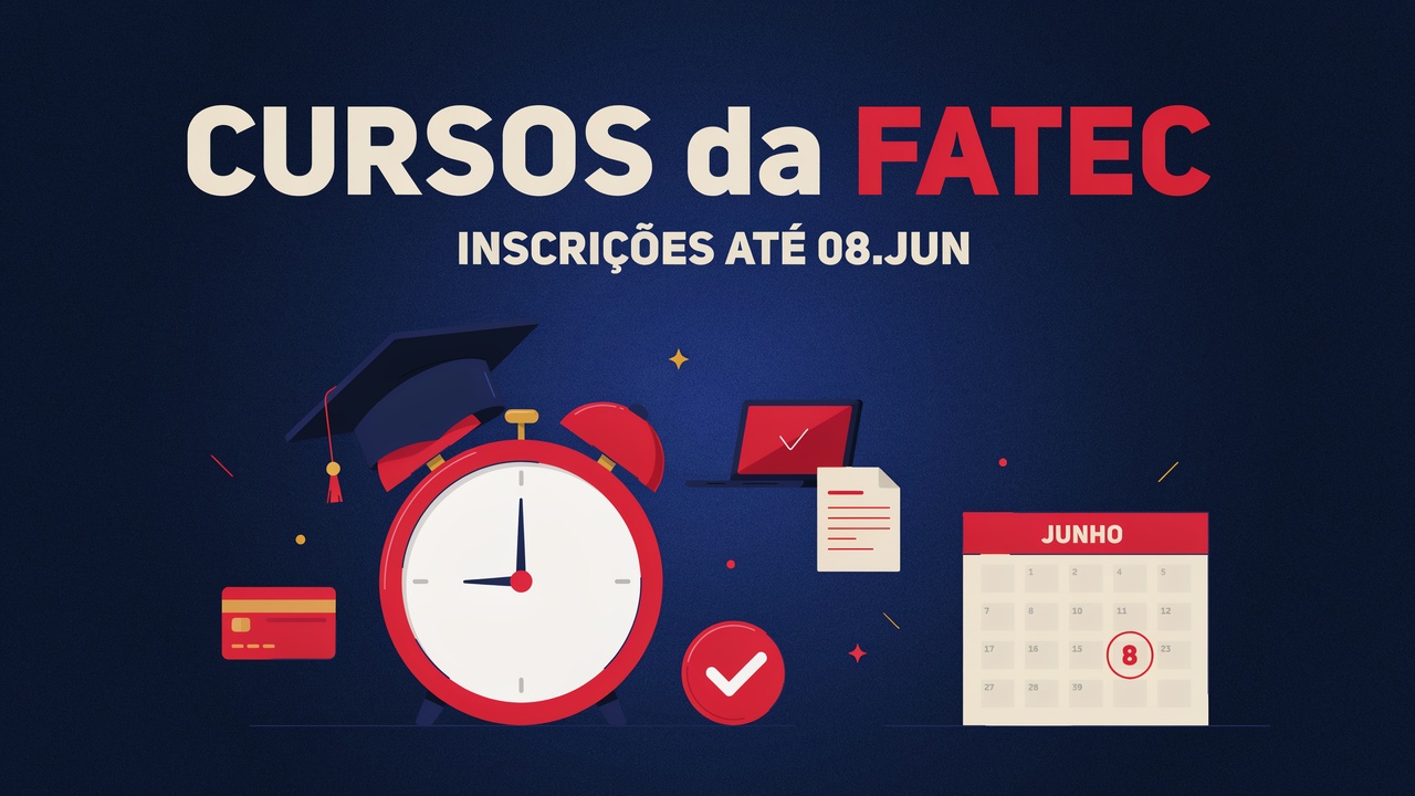 As inscrições para o Vestibular FATEC 20262 encerram amanhã, 8 de junho, às 15h. Veja o passo a passo para se inscrever, pagar a taxa e garantir sua vaga em mais de 70 cursos gratuitos.