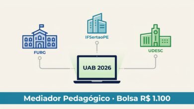 FURG, IFSertãoPE e UDESC abriram editais UAB 2026 para mediador pedagógico e tutor. Bolsa de R$ 1.100mês, 20h semanais.