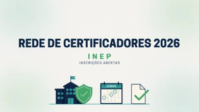 Inep abre inscrições para a Rede Nacional de Certificadores 2026. Servidores federais e docentes podem se inscrever de 0806 a 2806.
