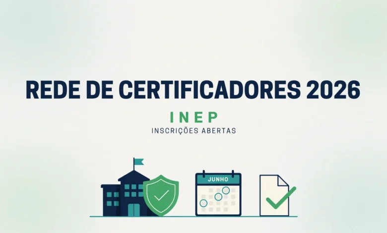 Inep abre inscrições para a Rede Nacional de Certificadores 2026. Servidores federais e docentes podem se inscrever de 0806 a 2806.