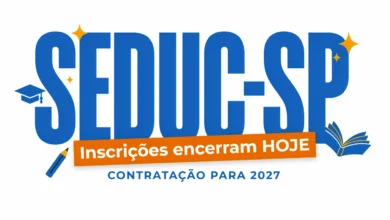 Inscrições do PSS SEDUC-SP 2026 encerram hoje, 1806, às 16h. Prova em agosto, remuneração de R$ 5.565 e atuação em 91 regionais.