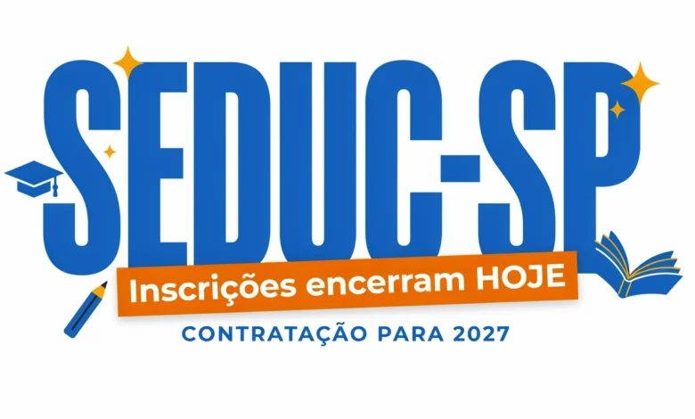 Inscrições do PSS SEDUC-SP 2026 encerram hoje, 1806, às 16h. Prova em agosto, remuneração de R$ 5.565 e atuação em 91 regionais.