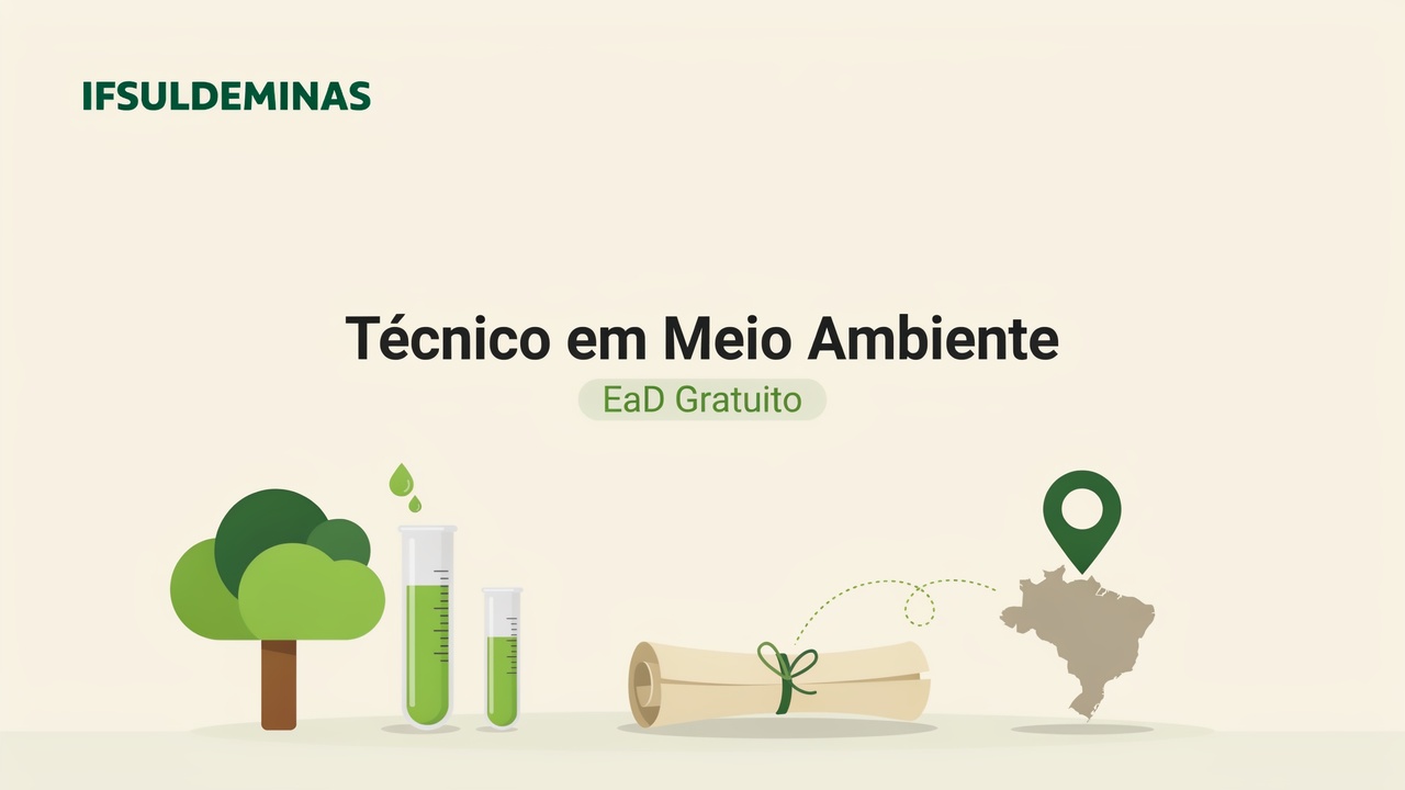 O IFSULDEMINAS abre 300 vagas para o Técnico em Meio Ambiente EaD em 6 polos do Sul de Minas. Com exigências de licenciamento ambiental crescentes.