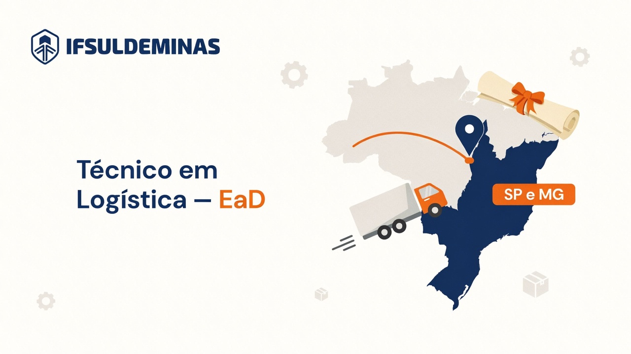 O IFSULDEMINAS abre vagas para o Técnico em Logística EaD em 13 polos, incluindo Campinas, Diadema, Cubatão e Serrana. Curso gratuito, seleção por sorteio e inscrições até 19 de junho de 2026.