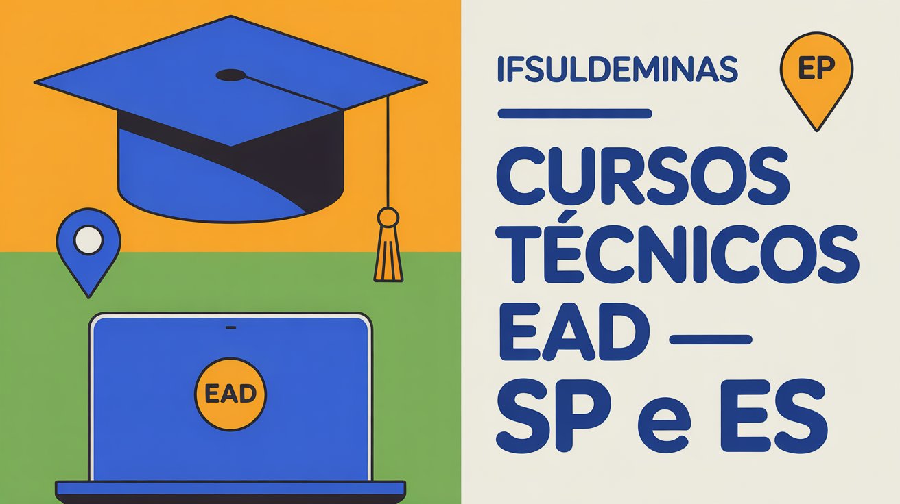 O IFSULDEMINAS abriu inscrições para cursos técnicos gratuitos EaD com polos em 11 cidades de SP e 2 do ES. Seleção por sorteio, taxa de R$ 10!