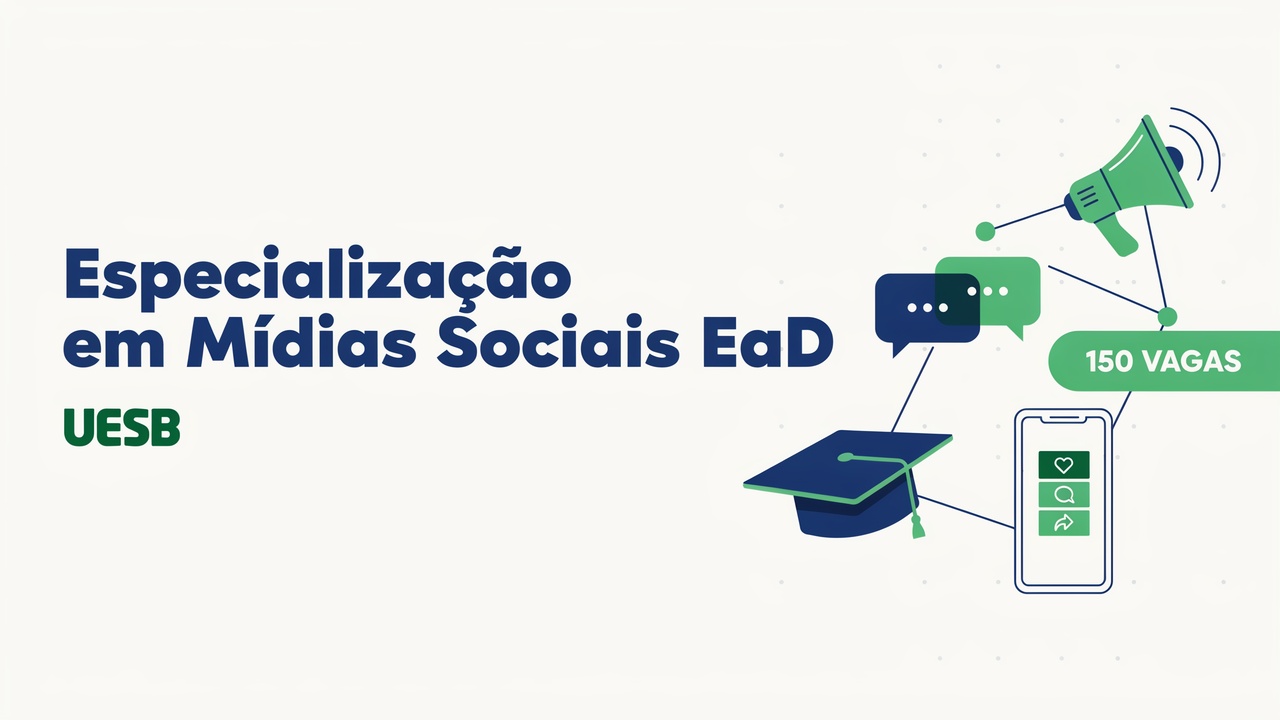 Oportunidade de pós-graduação gratuita da UESB. O Edital 1952026 oferece 150 vagas na Especialização em Mídias Sociais na modalidade EaD.