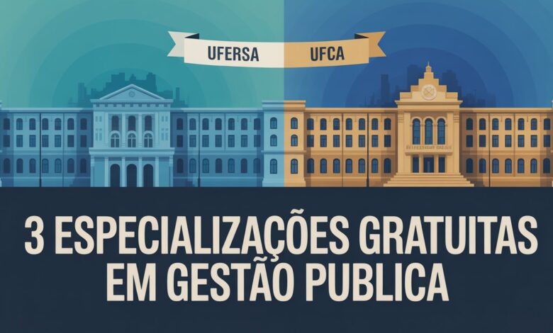 Três especializações gratuitas EaD em gestão com inscrições abertas até 26 de junho de 2026. UFERSA e UFCA oferecem 470 vagas para servidores públicos e profissionais da educação via UAB