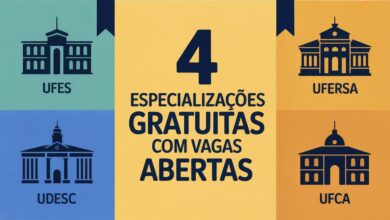 UFES, UFERSA, UDESC e UFCA estão com inscrições abertas para especializações lato sensu gratuitas em 2026. Prazos até 26 de junho.